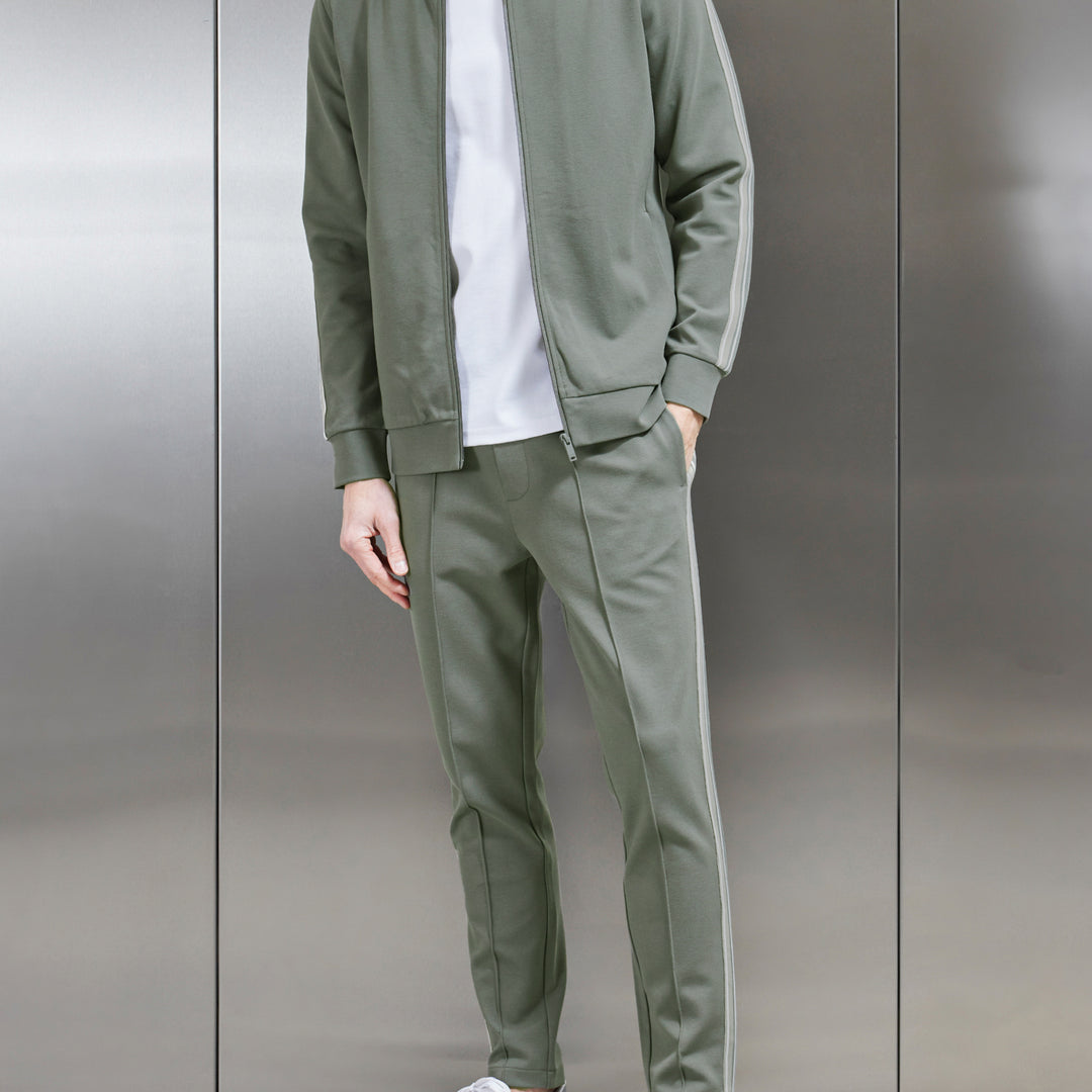 Technical Jersey Side Stripe Jogger in Olive