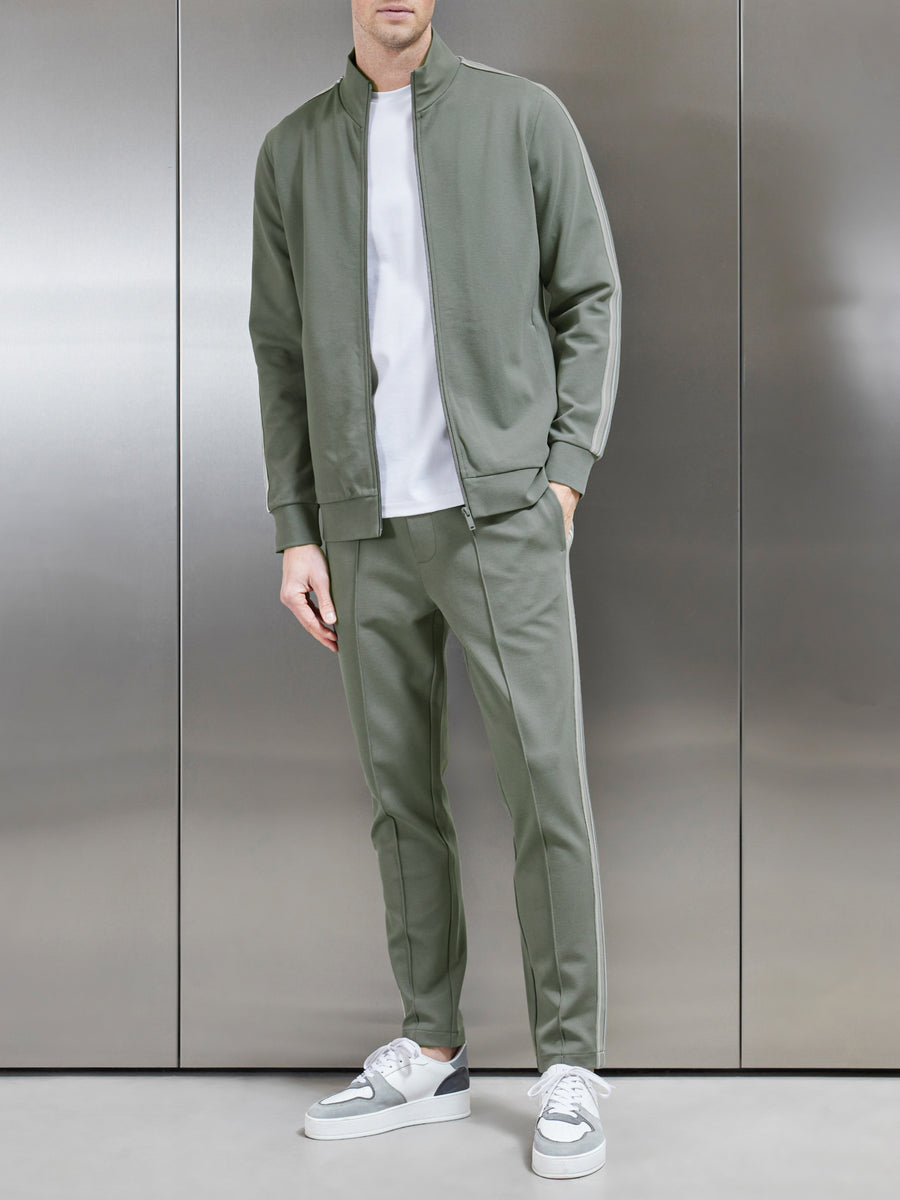 Technical Jersey Side Stripe Jacket in Olive