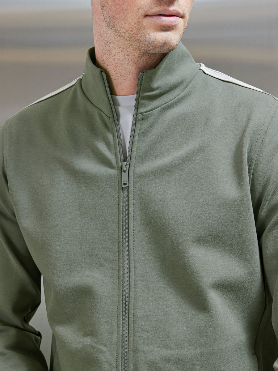 Technical Jersey Side Stripe Jacket in Olive