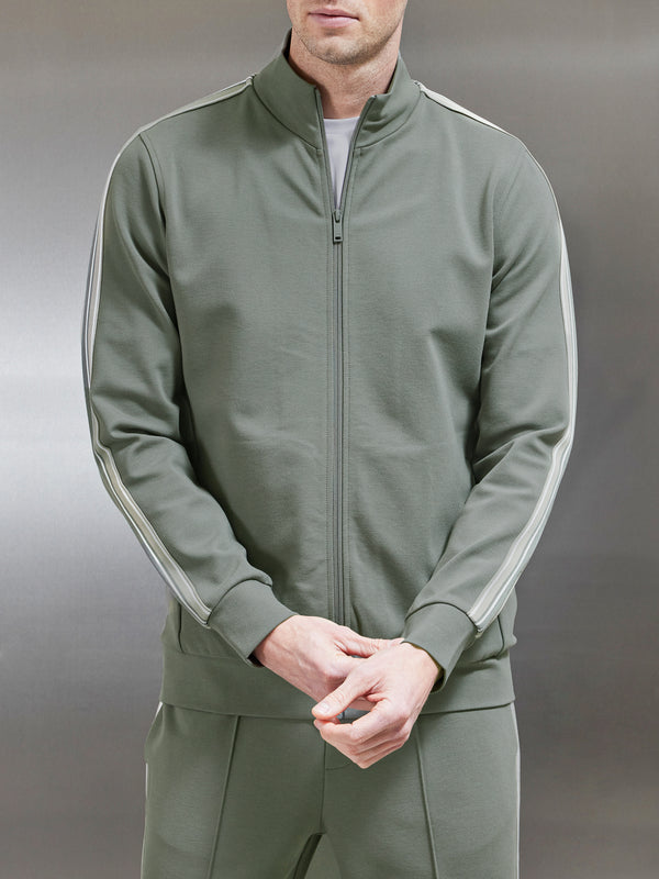 Technical Jersey Side Stripe Jacket in Olive