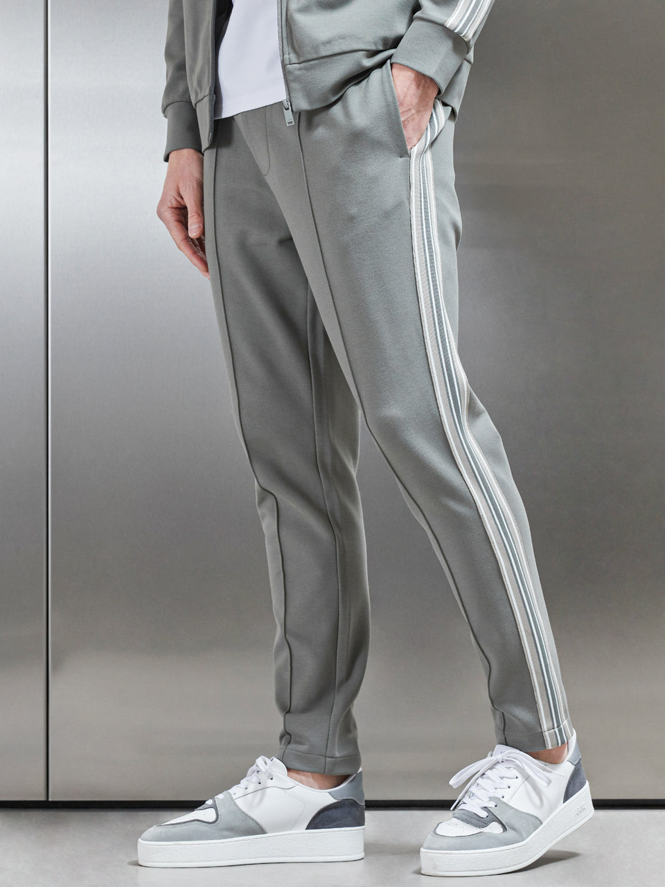 Technical Jersey Side Stripe Jogger in Olive