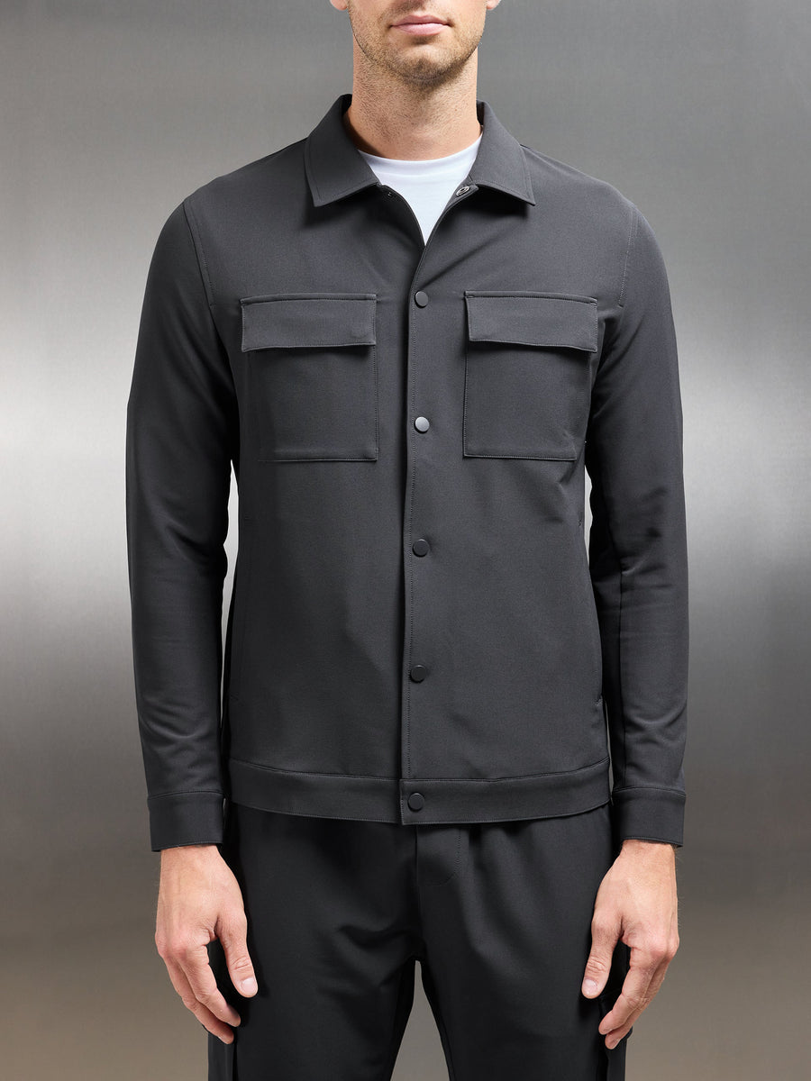 Technical Mid Weight Popper Overshirt in Grey