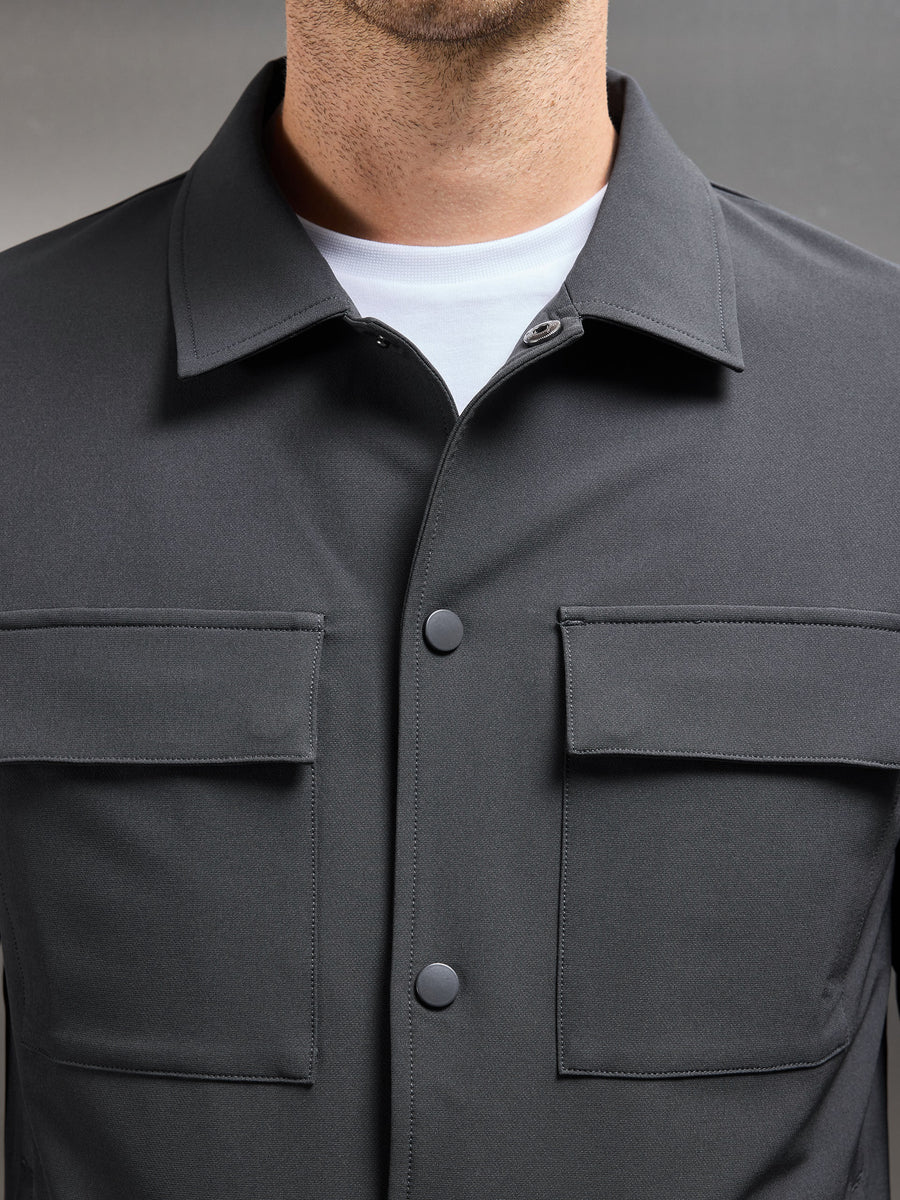 Technical Mid Weight Popper Overshirt in Grey