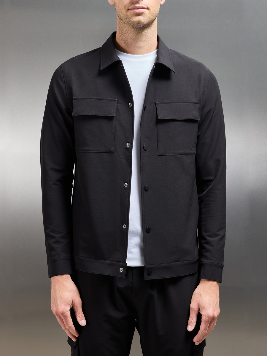 Technical Mid Weight Popper Overshirt in Black