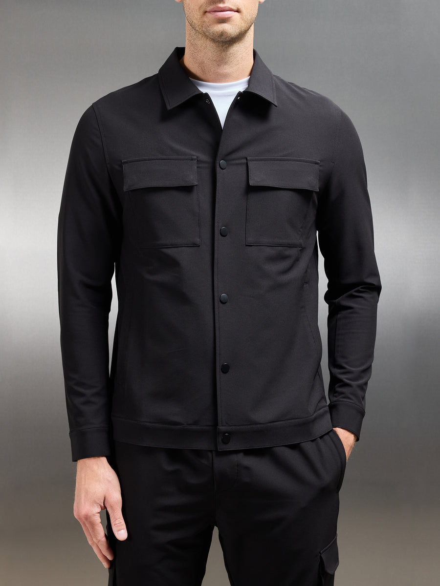 Technical Mid Weight Popper Overshirt in Black