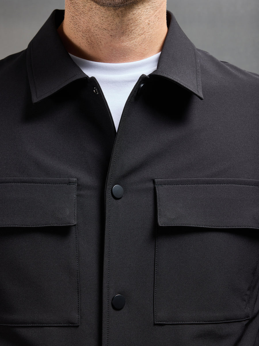 Technical Mid Weight Popper Overshirt in Black