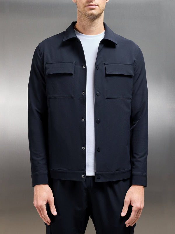 Technical Mid Weight Popper Overshirt in Navy