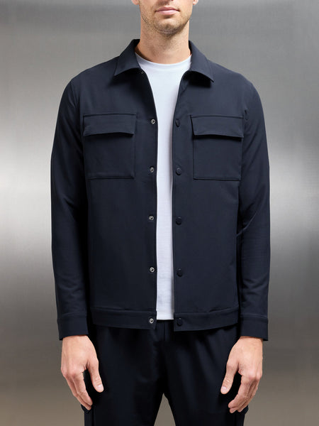 Technical Mid Weight Popper Overshirt in Navy