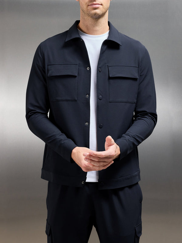 Technical Mid Weight Popper Overshirt in Navy