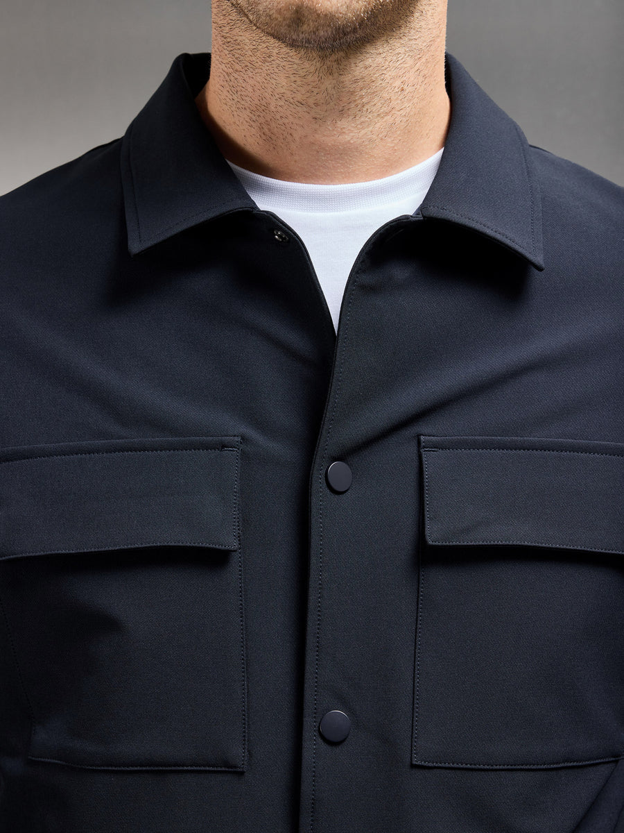 Technical Mid Weight Popper Overshirt in Navy