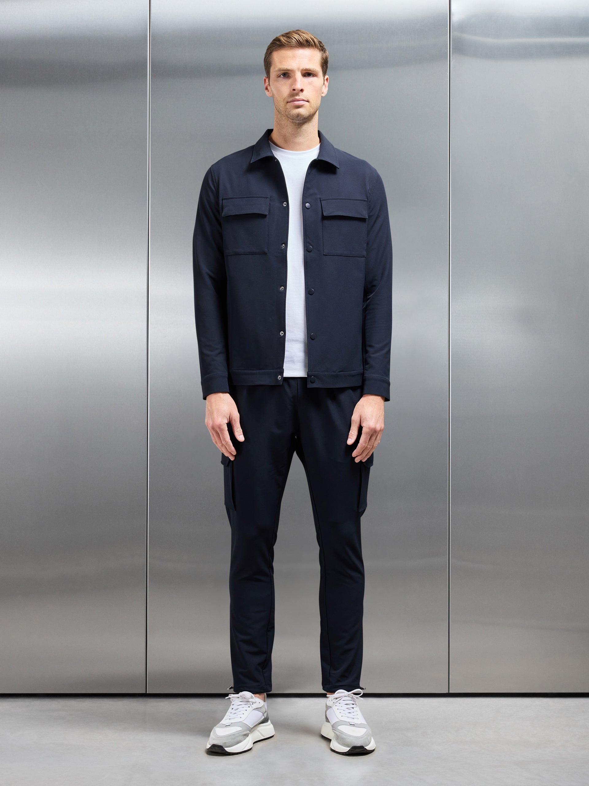 Technical Mid Weight Popper Overshirt in Navy