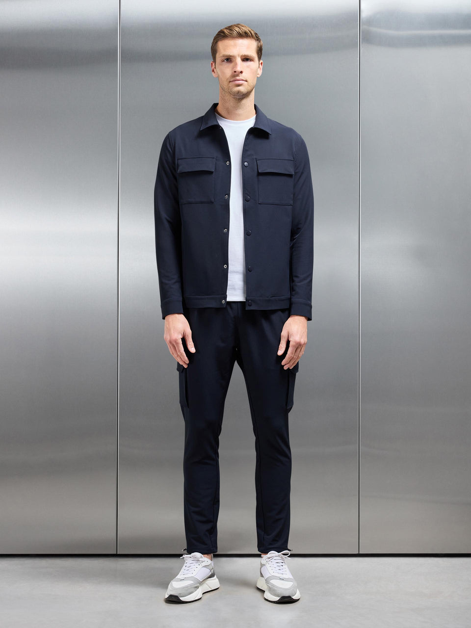 Technical Mid Weight Popper Overshirt in Navy