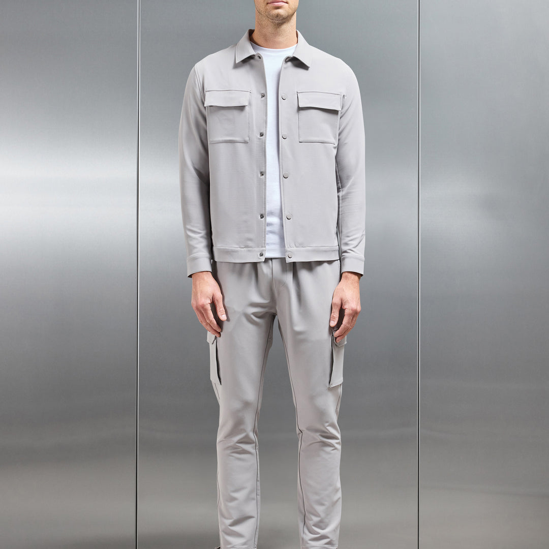 Technical Mid Weight Popper Overshirt in Stone