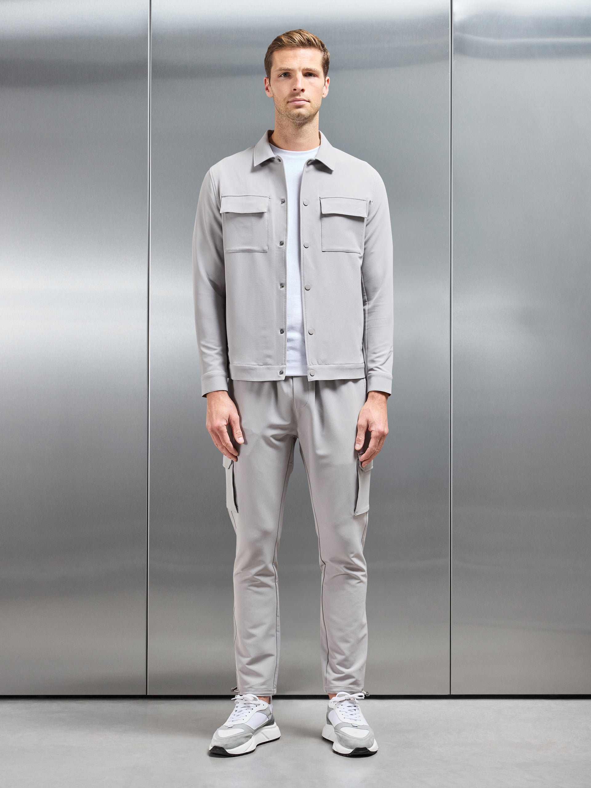 Technical Mid Weight Popper Overshirt in Stone