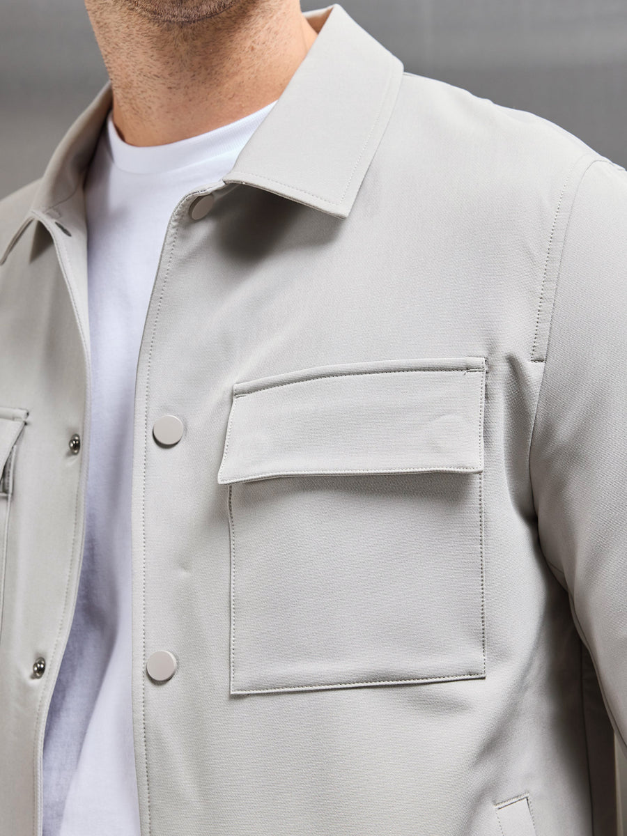 Technical Mid Weight Popper Overshirt in Stone