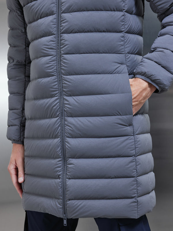 Mid Length Technical Down Jacket in Charcoal