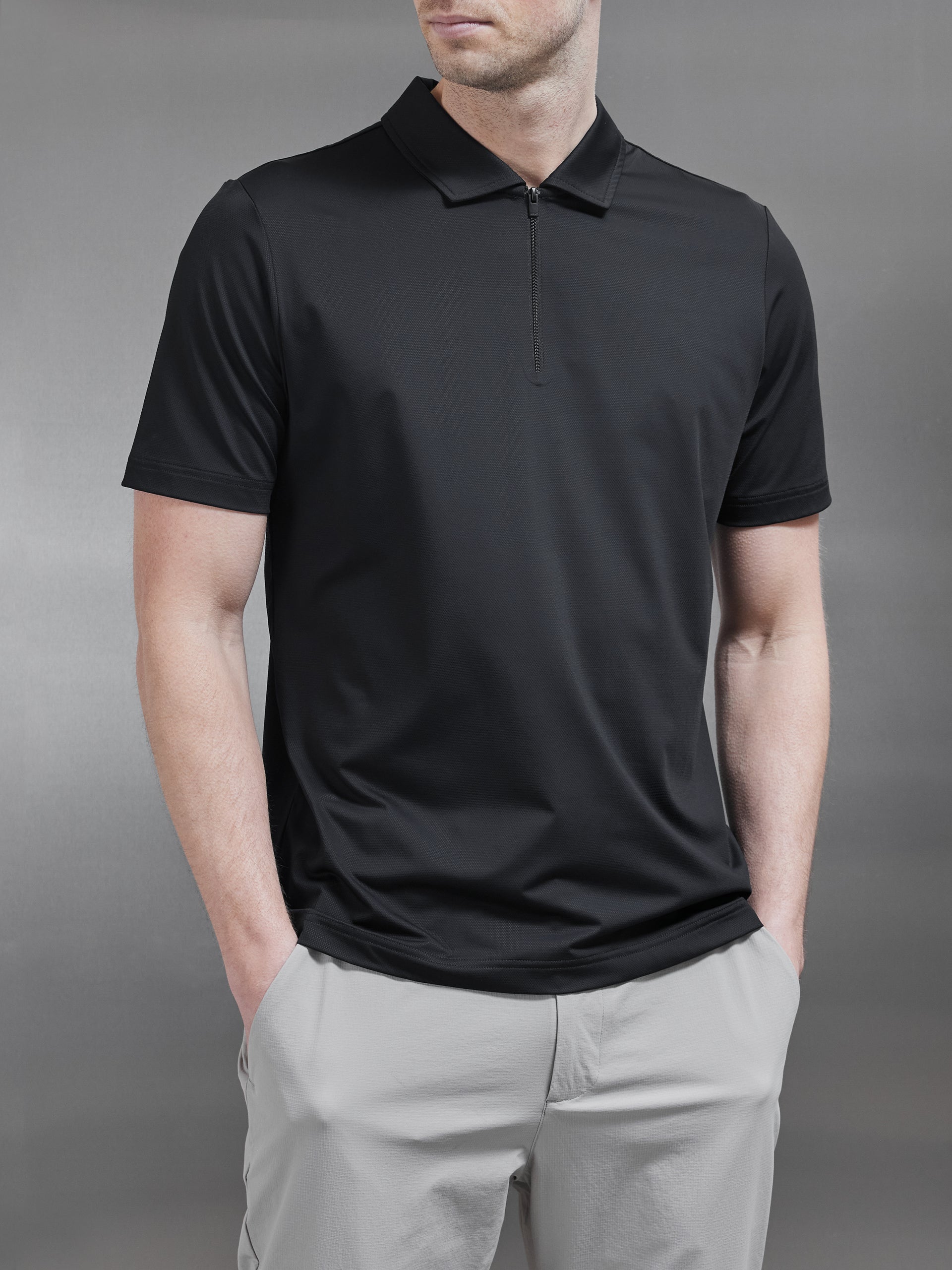 Golf Technical Zip Polo Shirt in Black