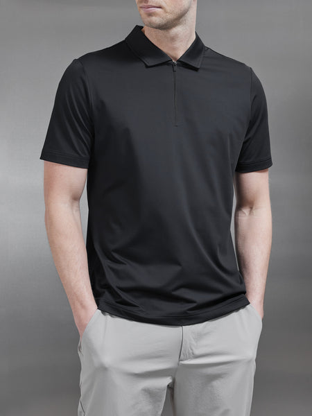 Technical Zip Polo Shirt in Black