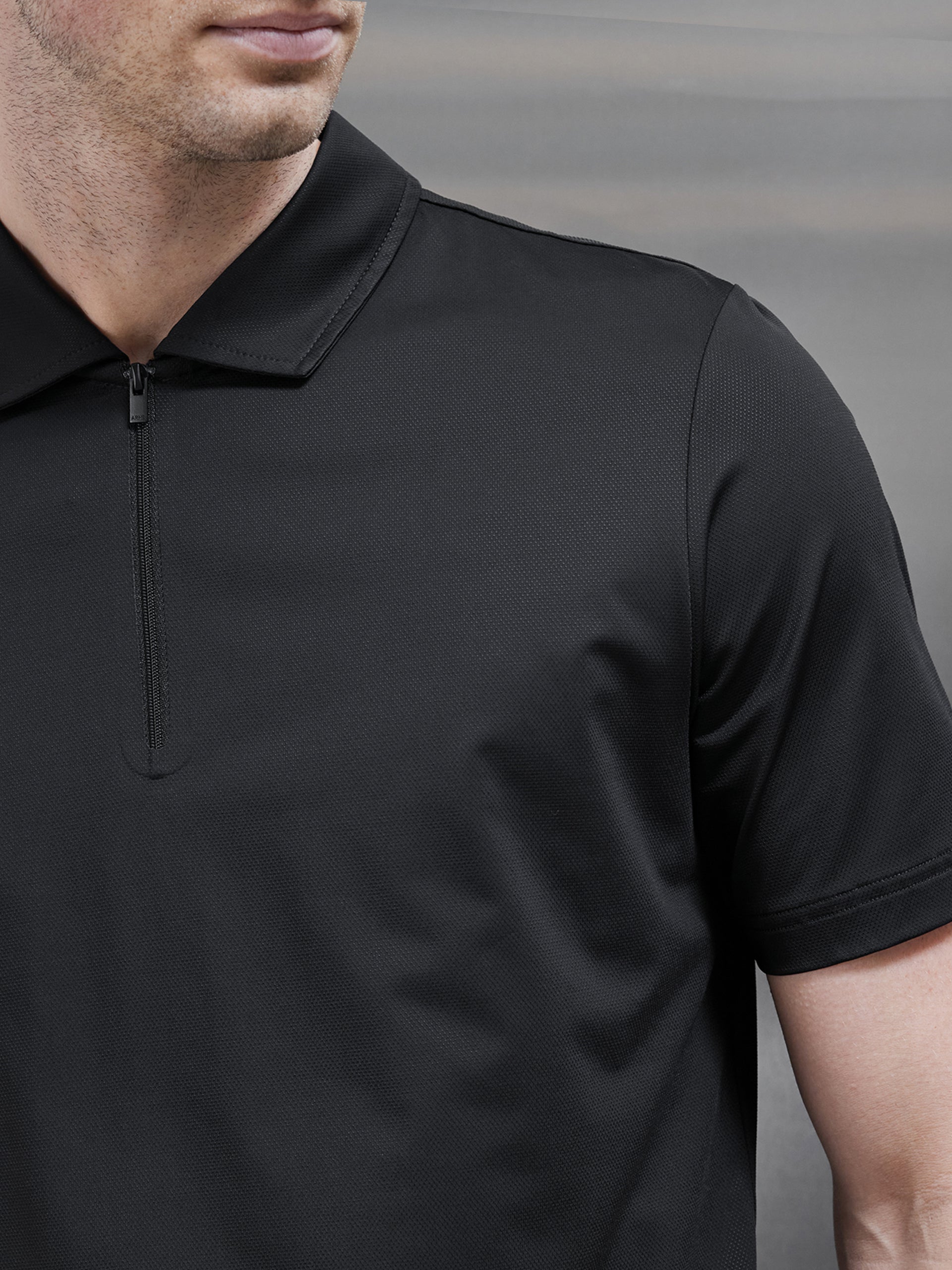 Golf Technical Zip Polo Shirt in Black