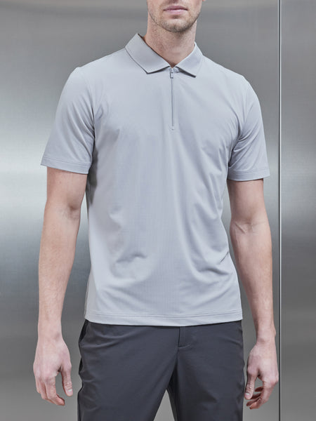 Golf Technical Zip Polo Shirt in Mid Grey