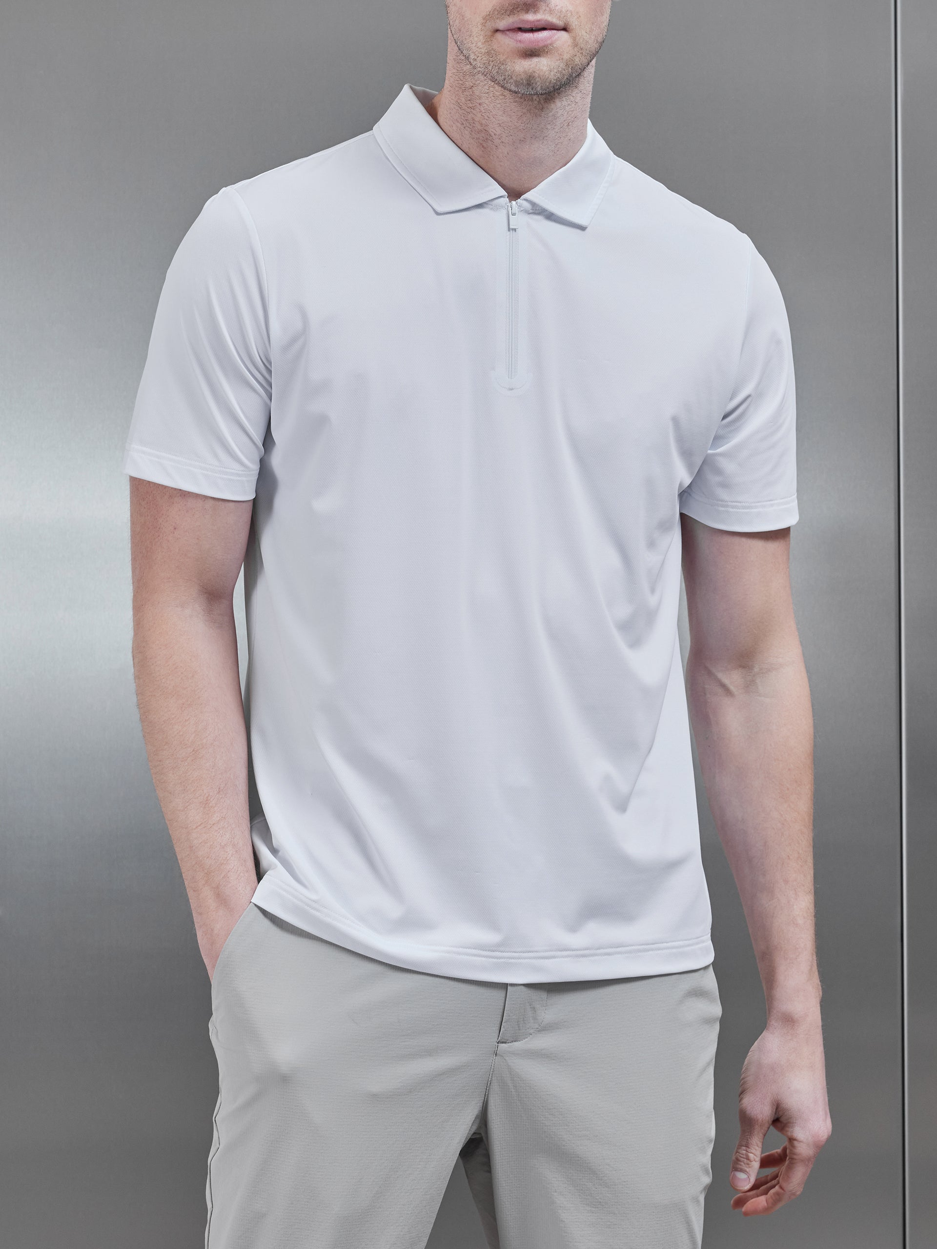 Golf Technical Zip Polo Shirt in White