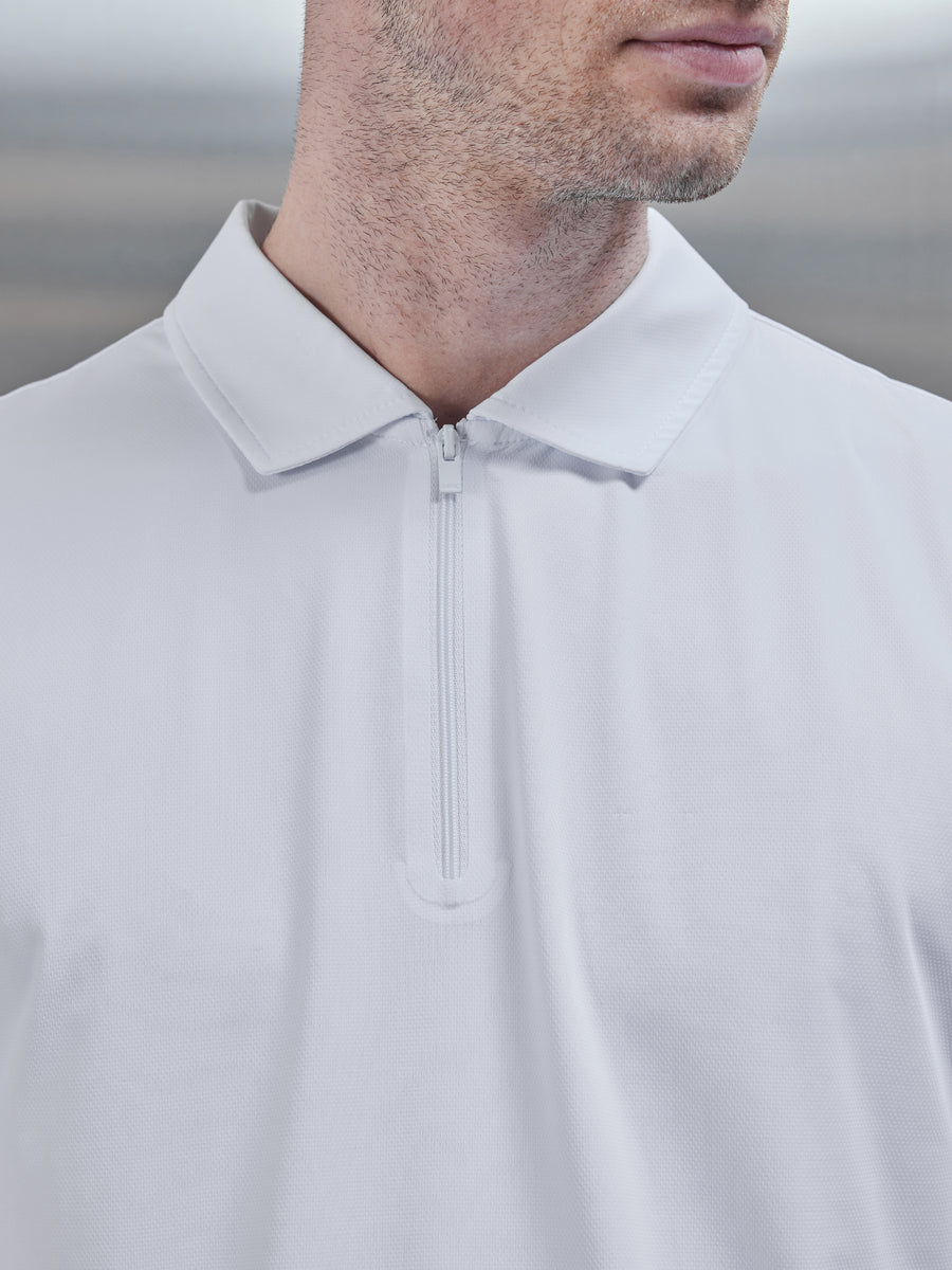 Technical Zip Polo Shirt in White