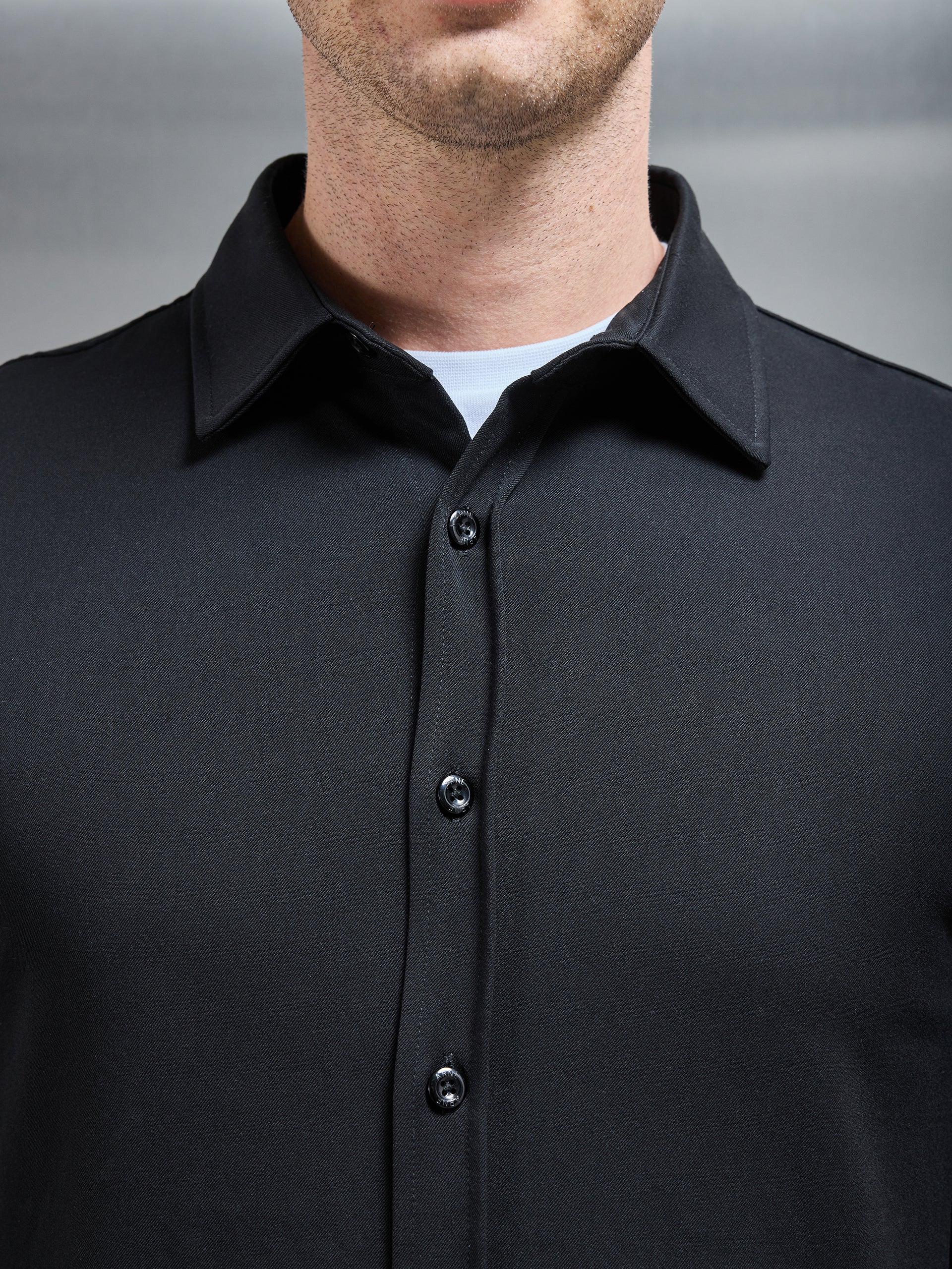 Textured Button Through Shirt in Black