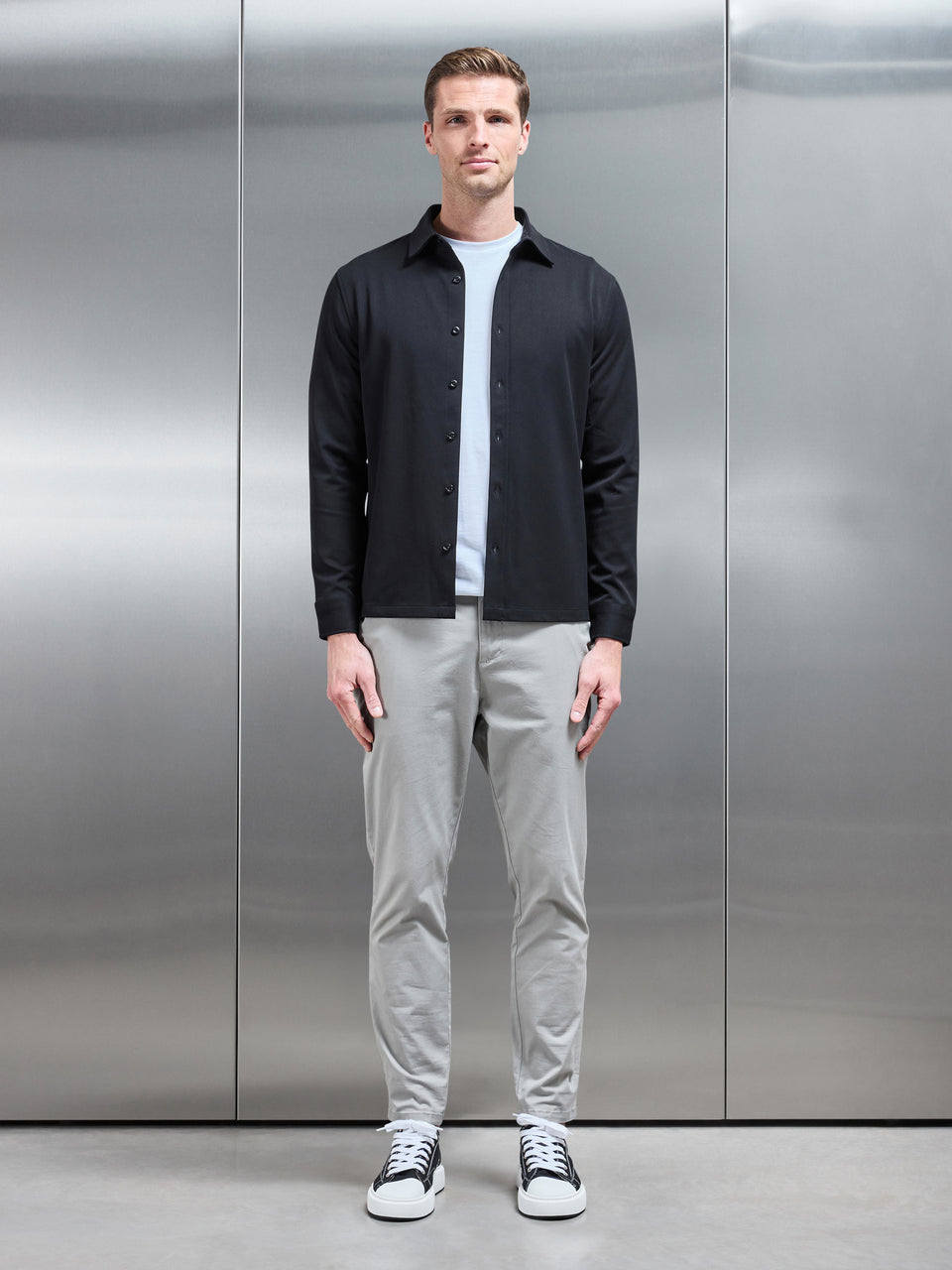 Textured Button Through Shirt in Black