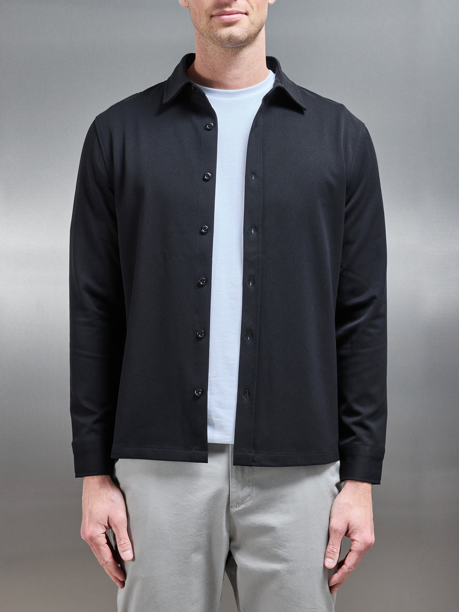 Textured Button Through Shirt in Black