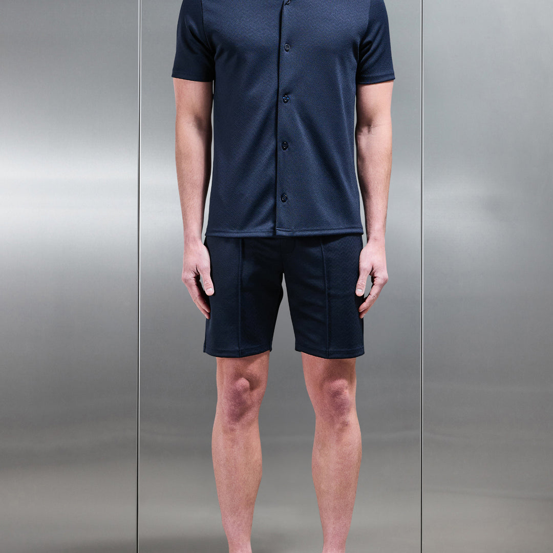 Textured Interlock Revere Collar Shirt in Navy