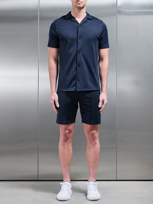 Textured Interlock Revere Collar Shirt in Navy