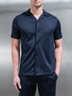 Textured Interlock Revere Collar Shirt in Navy