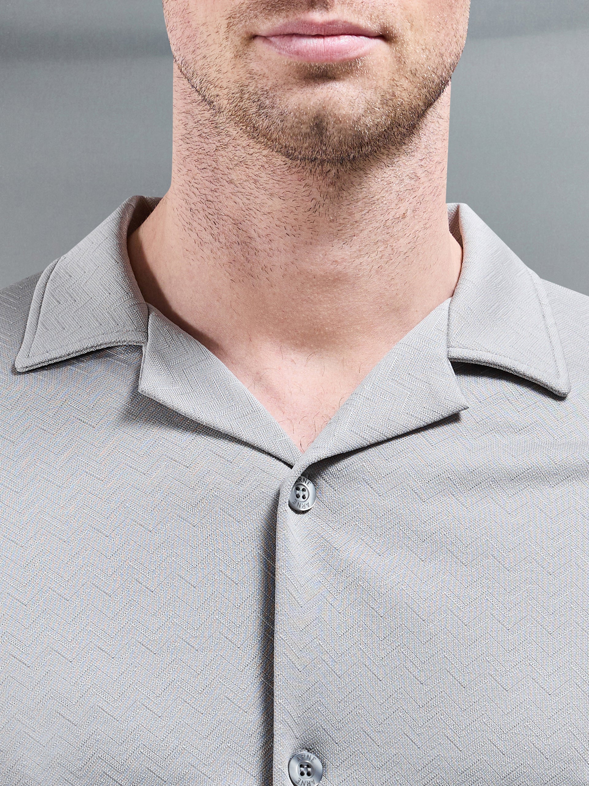 Textured Interlock Revere Collar Shirt in Stone