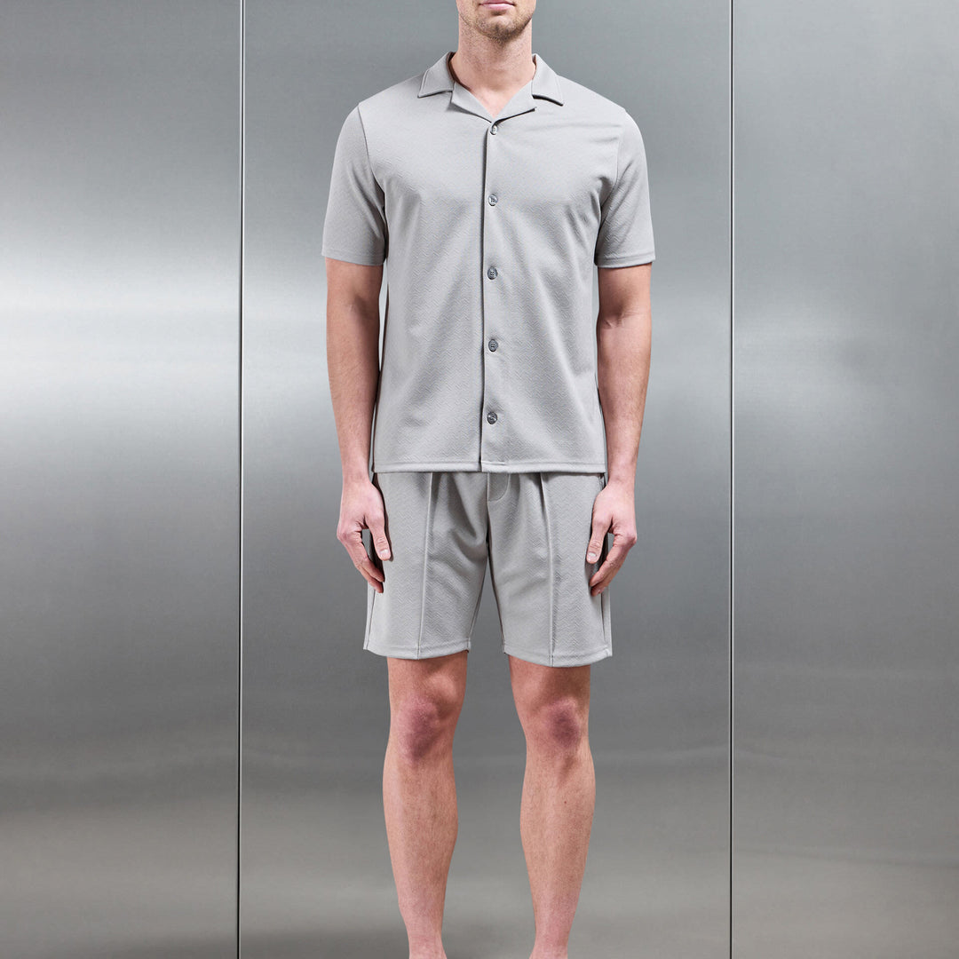 Textured Interlock Revere Collar Shirt in Stone