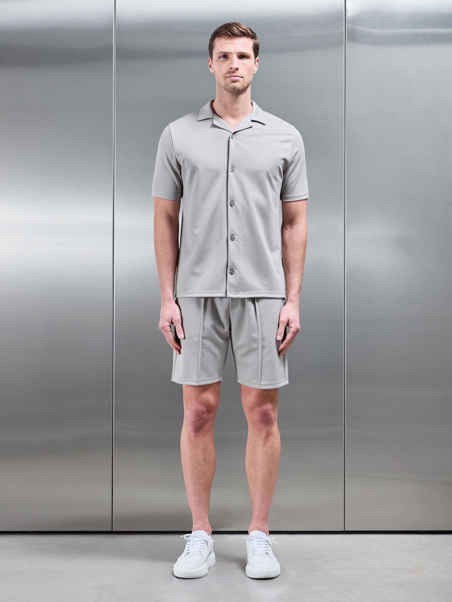 Textured Interlock Revere Collar Shirt in Stone