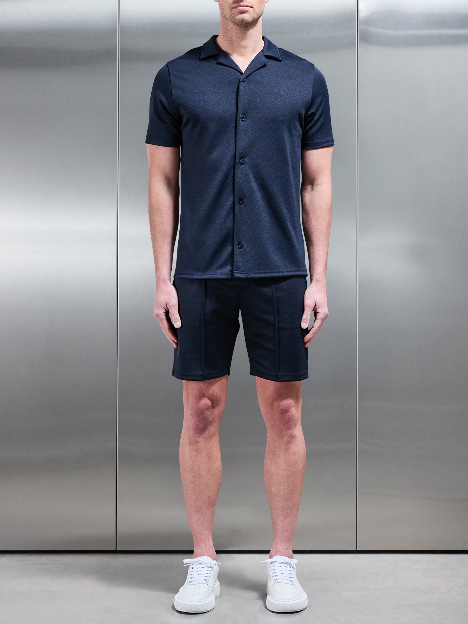 Textured Interlock Short in Navy