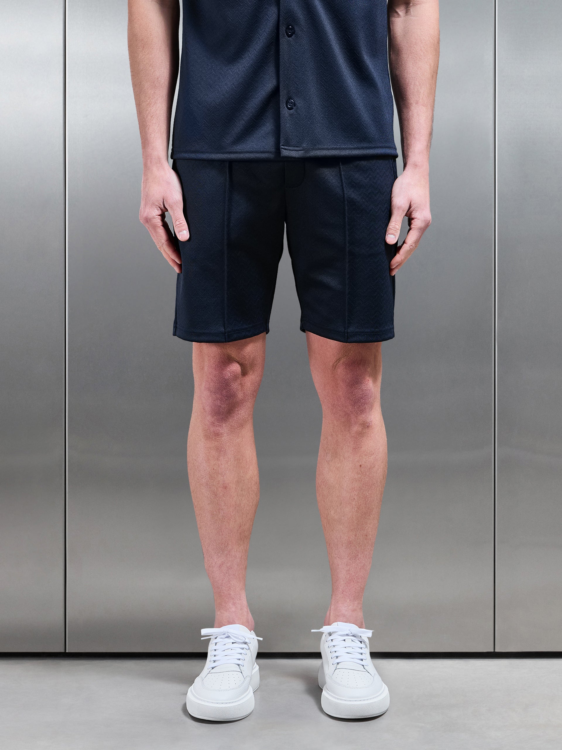 Textured Interlock Short in Navy