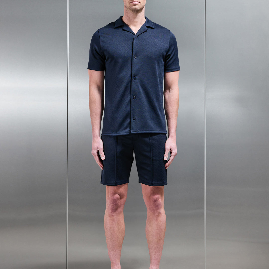 Textured Interlock Short in Navy