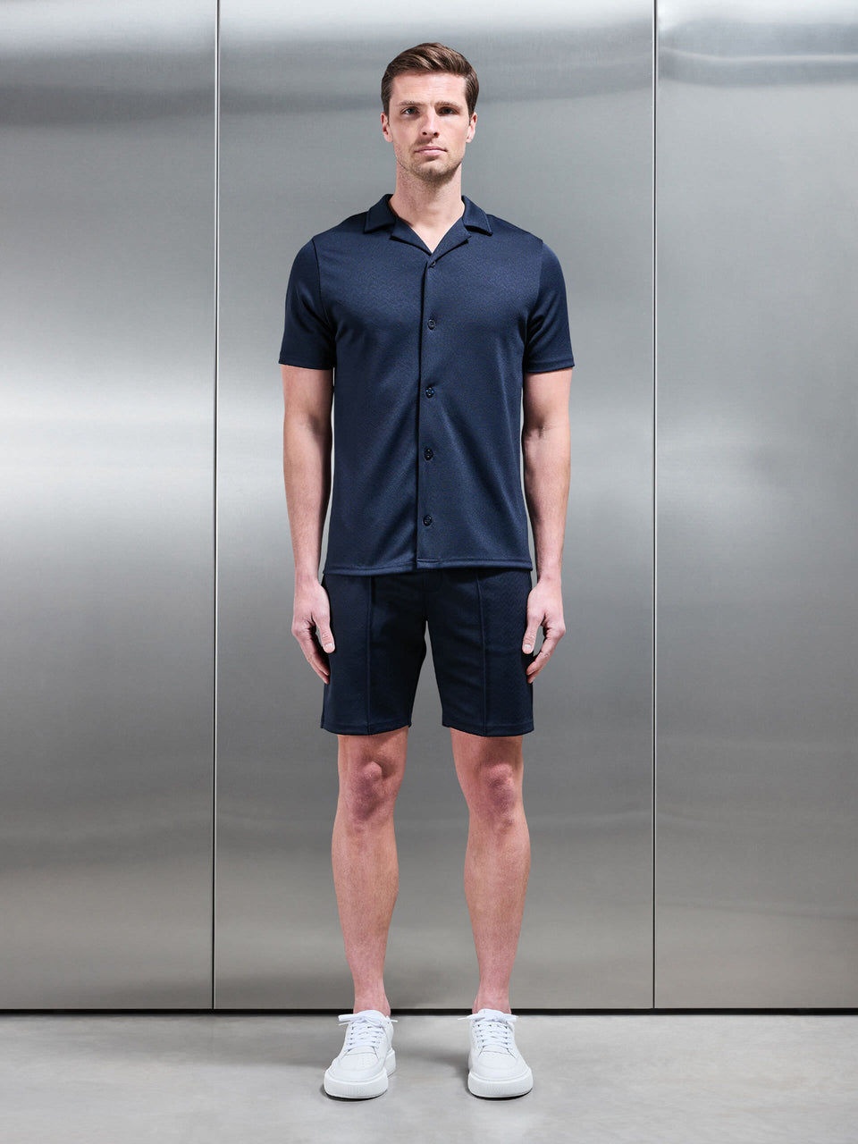 Textured Interlock Short in Navy