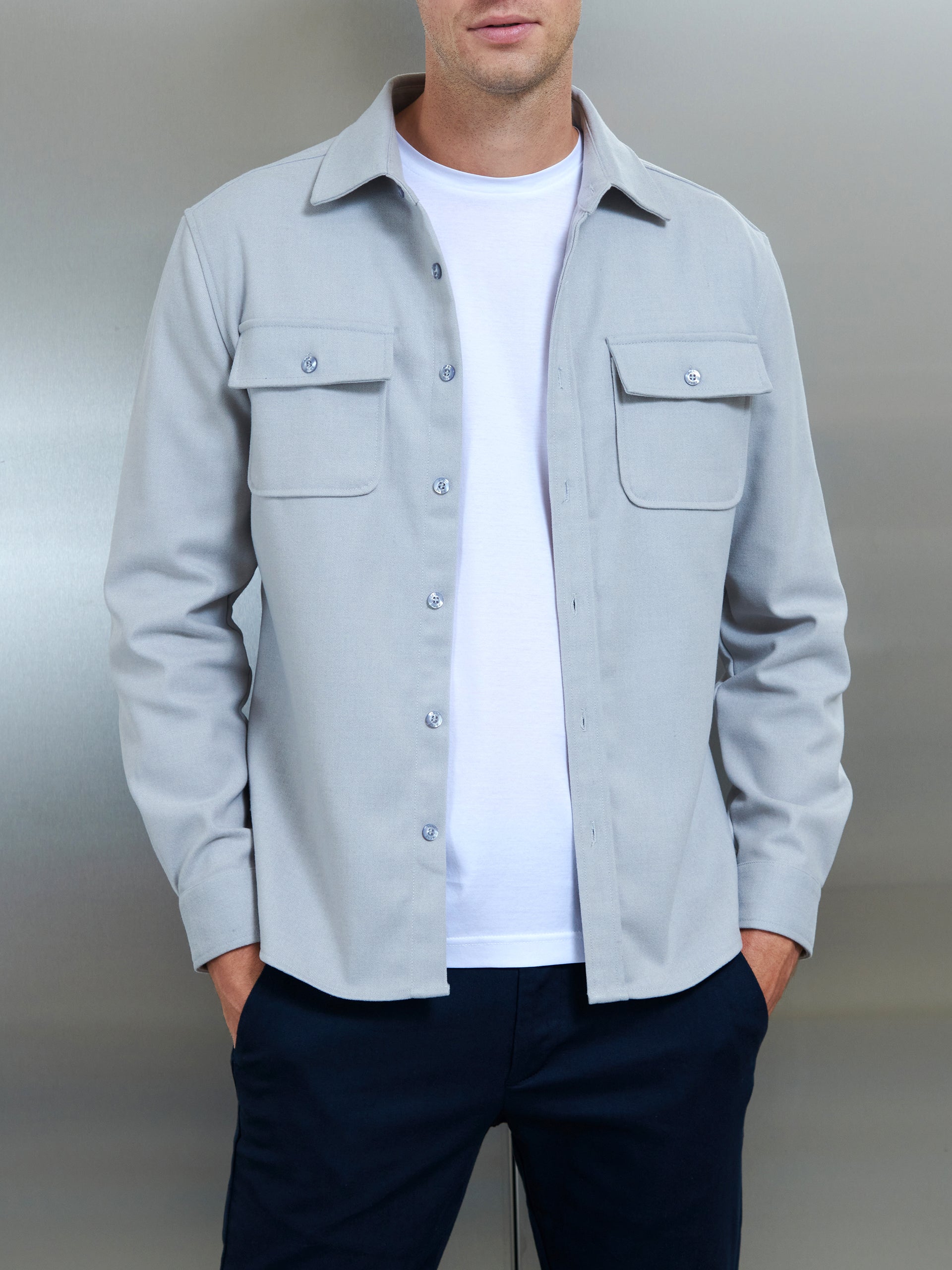 Smart Textured Overshirt in Mid Grey