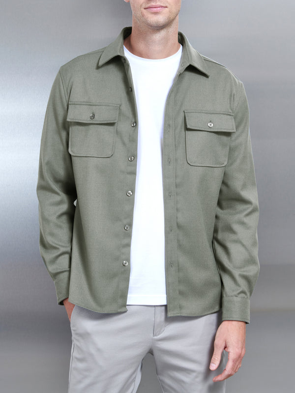 Smart Textured Overshirt in Olive