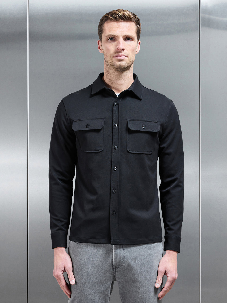 Textured Overshirt in Black