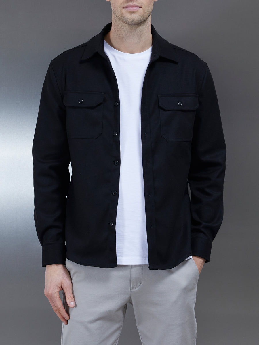 Smart Textured Overshirt in Black