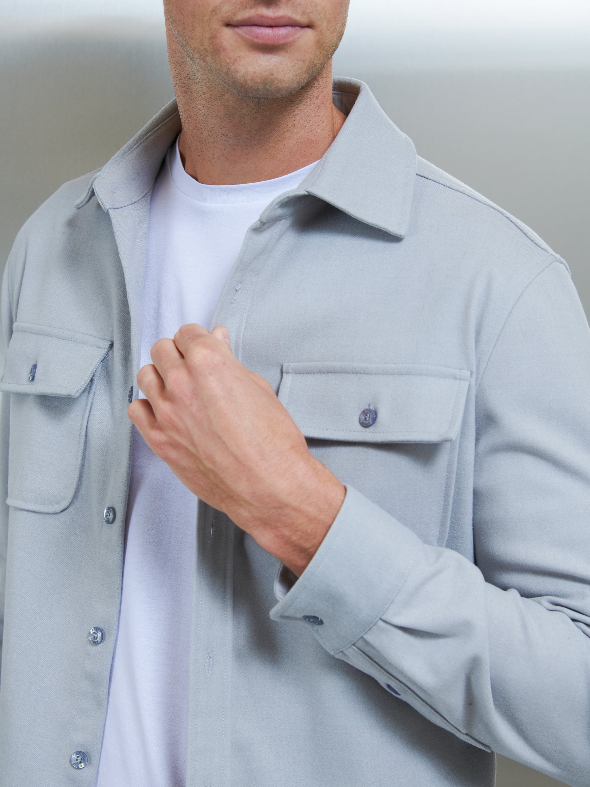 Smart Textured Overshirt in Mid Grey