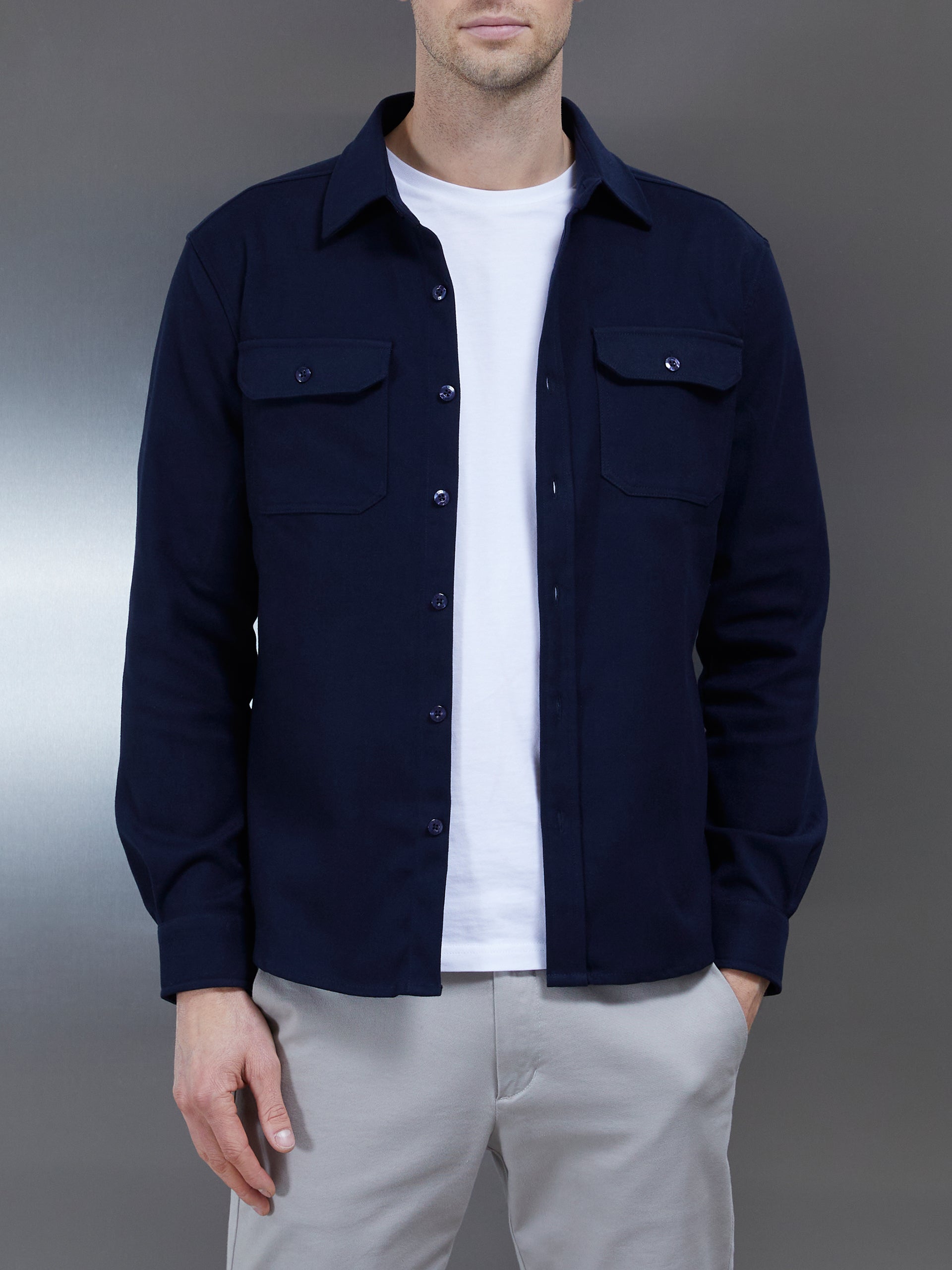 Smart Textured Overshirt in Navy