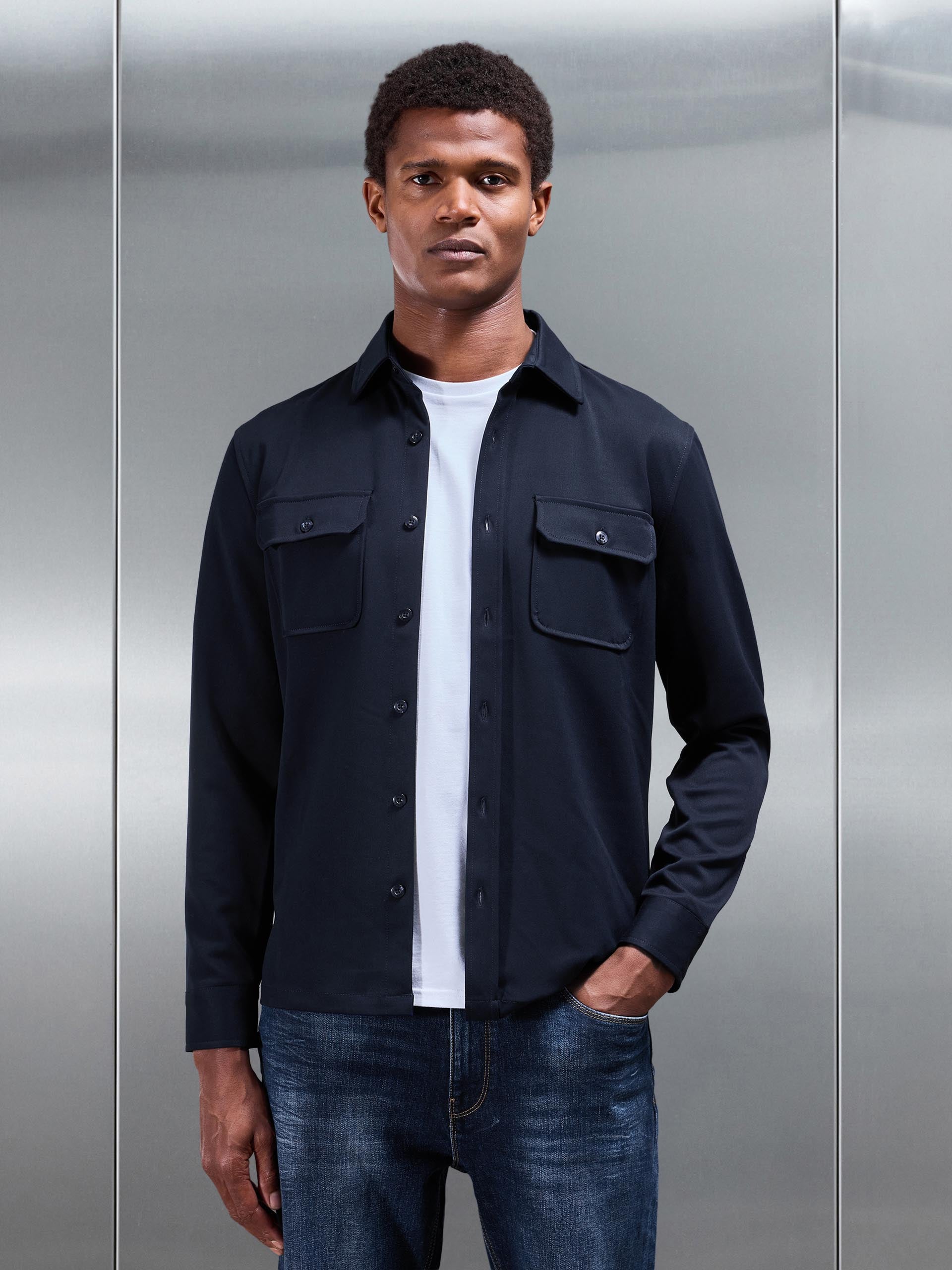 Textured Overshirt in Navy