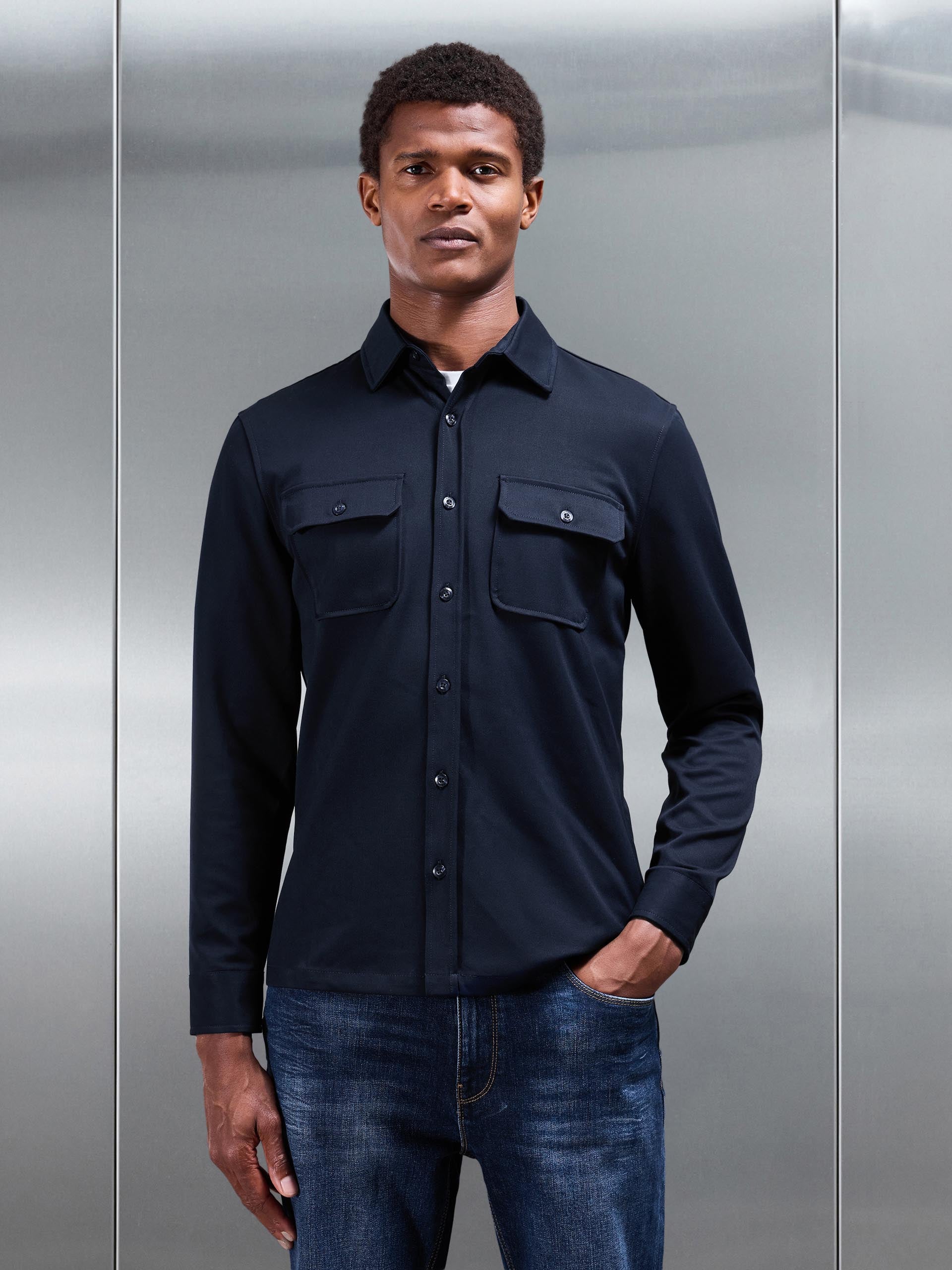 Textured Overshirt in Navy | ARNE UK