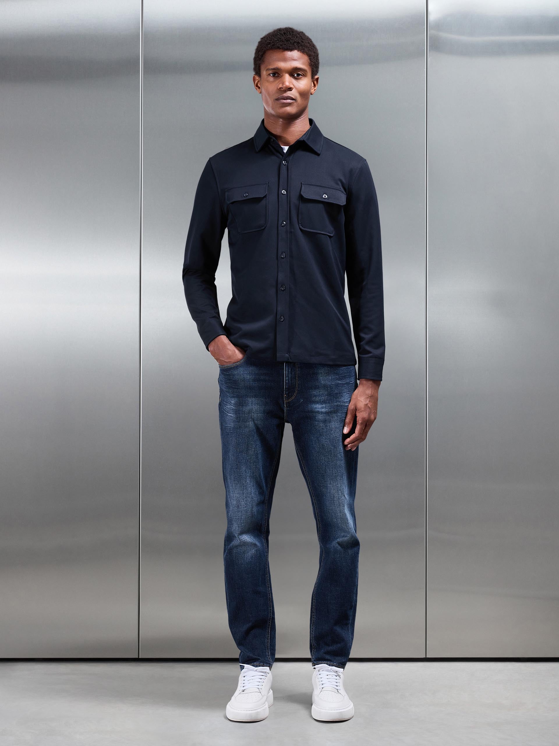 Textured Overshirt in Navy