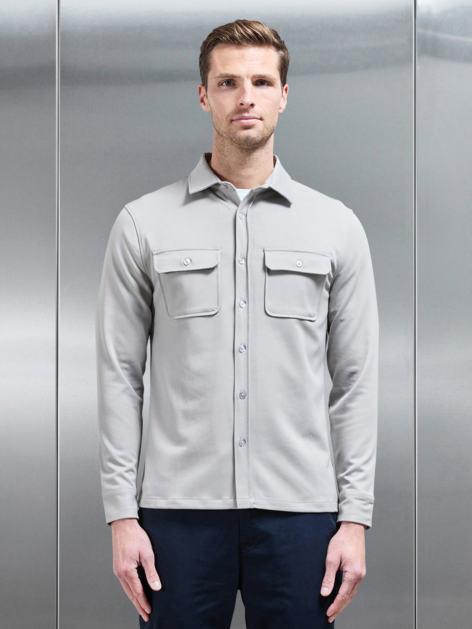Textured Overshirt in Stone