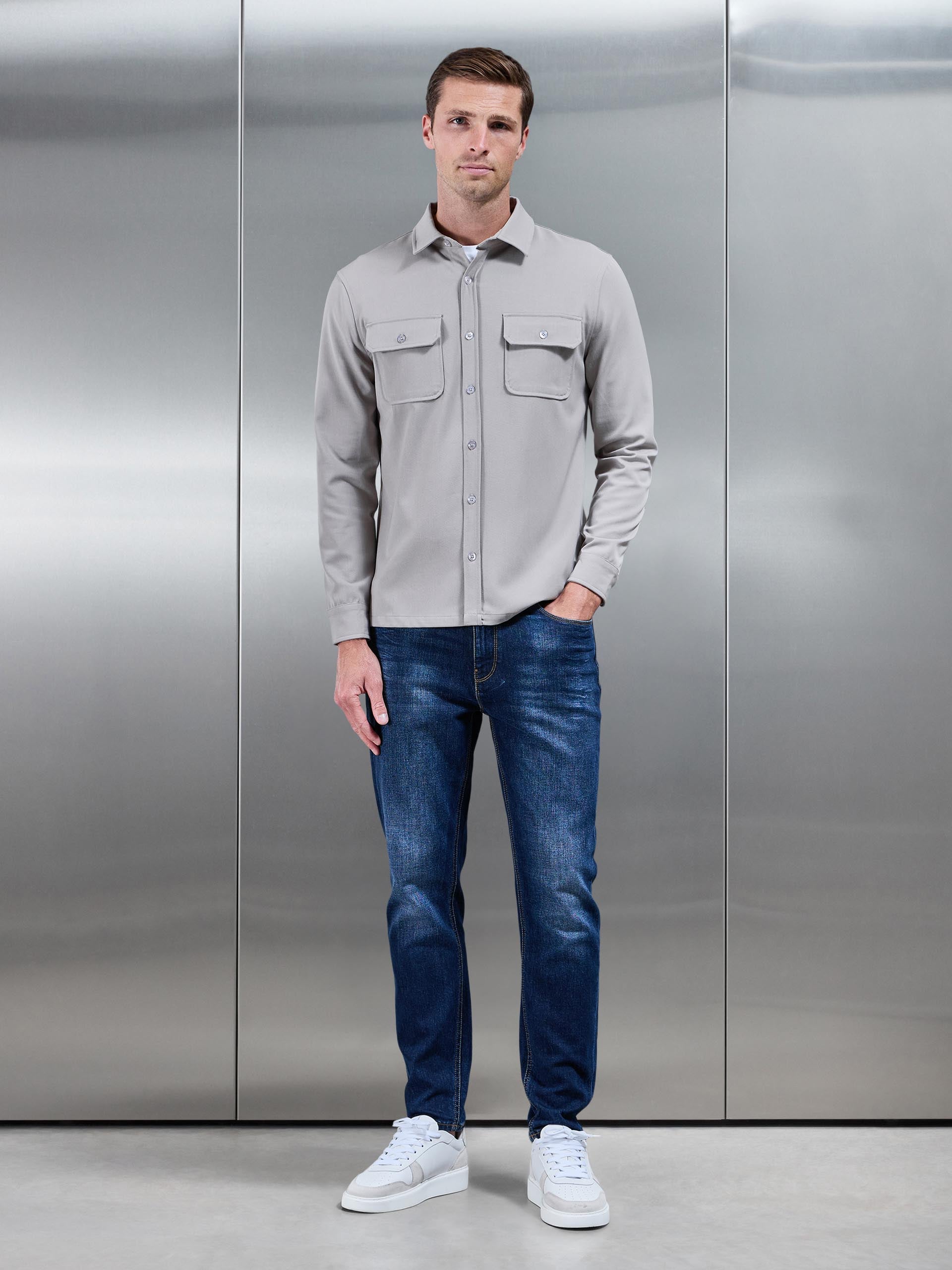 Textured Overshirt in Stone